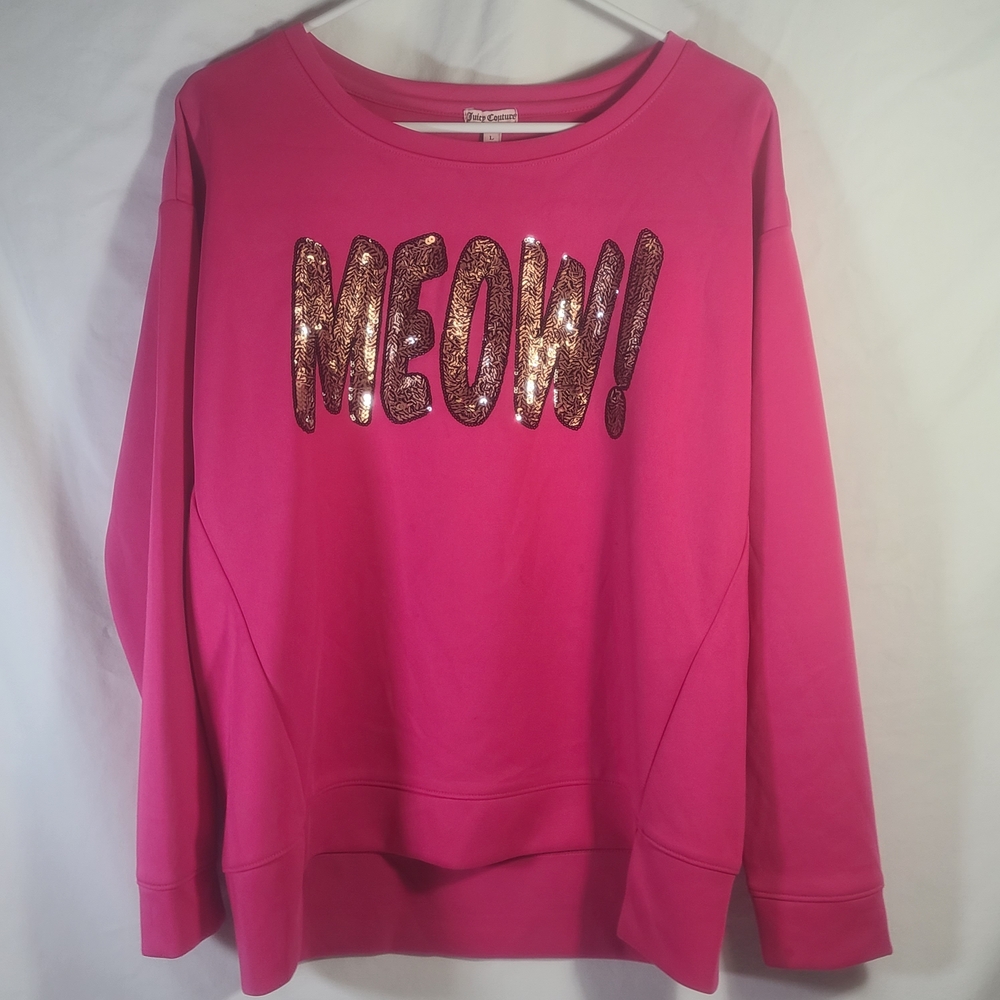 Juicy Couture Pink Meow Long Sleeve Shirt Sequins Size Large